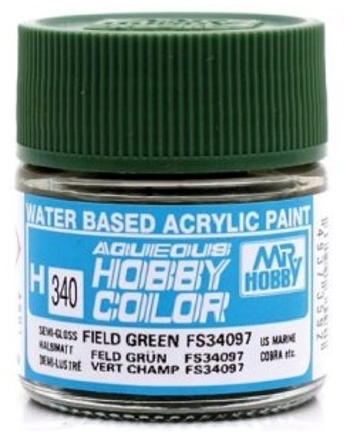 Gunze H-340 - FS34097 Field Green Sg - Mr. Hobby Aqueous Modelbouwverf 10ml