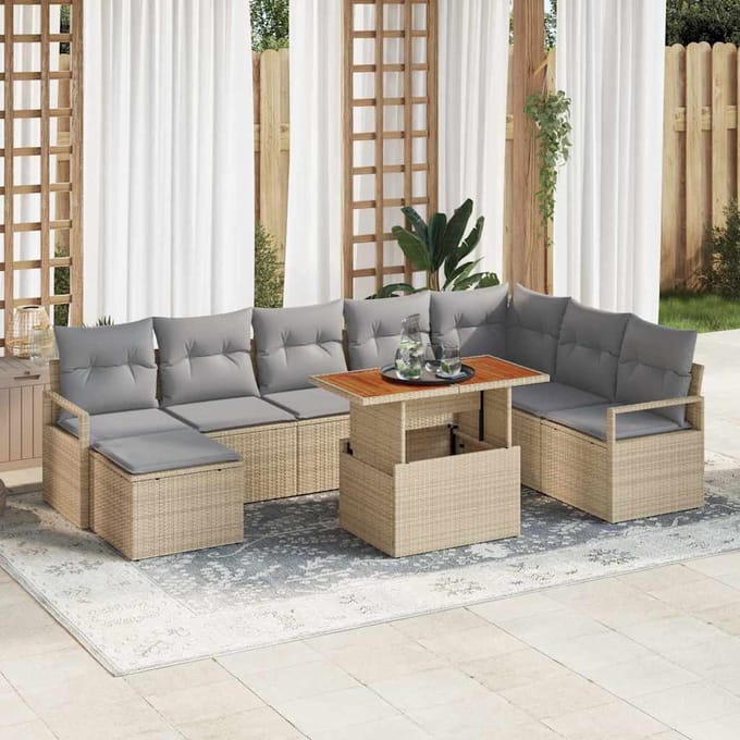vidaXL - Tuinbank - Set - 9 - st - Beige - en - Grijs
