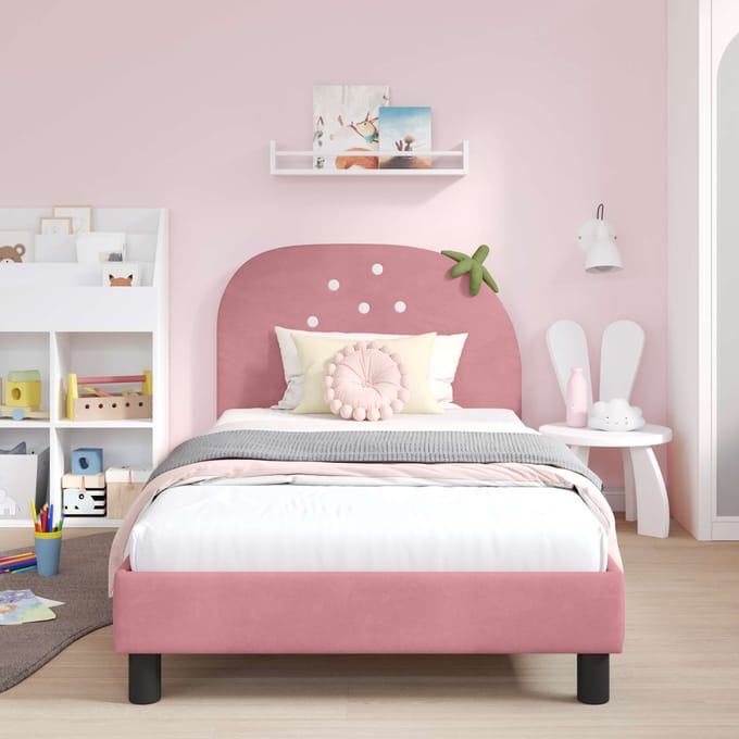 vidaXL - Kinderen - bedframe - met - hoofdboard - Roze - 90 - x - 200 - cm - Fluweel