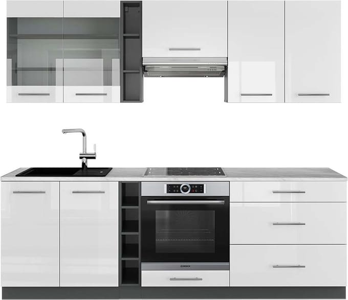 Vicco Fame-Line Complete keukeneenheid – 235 cm, WB Marmer Wit hoogglans/antraciet