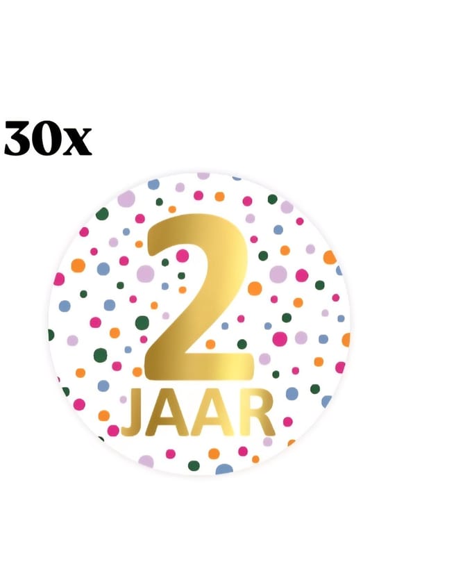 30x Sticker ' 2 jaar' Confetti Leeftijd