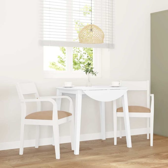 vidaXL - Eetkamerstoelen - met - kussens - 2 - st - massief - hout - rubber - wit