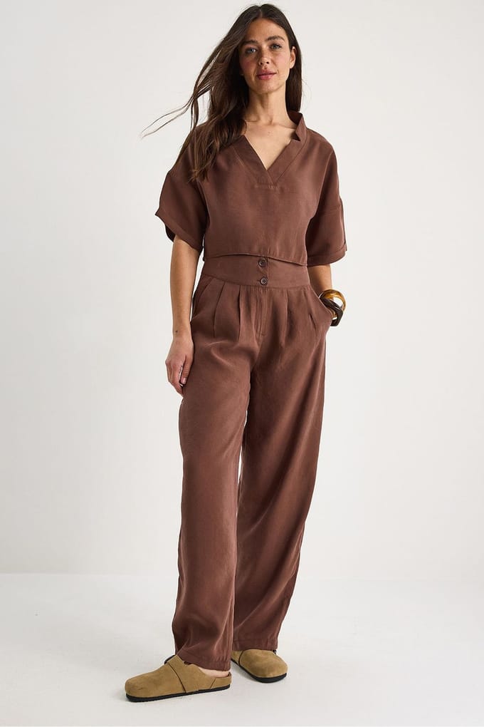 Lange V-hals Knop-Twee-Delige Co-Ord Set