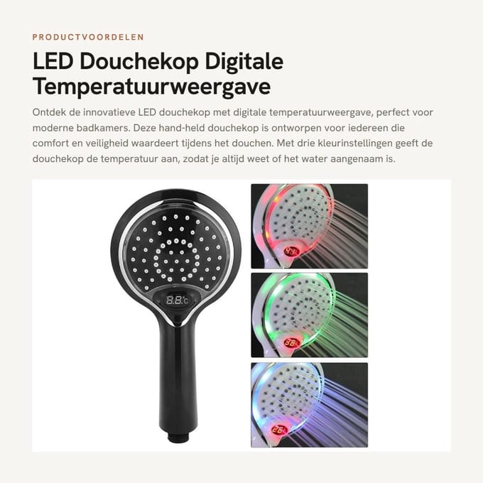 Dailygoods - LED Douchekop - Digitale Temperatuurweergave - Waterproof - 3 Kleurinstellingen - Handheld Douche - Geschikt voor Badkamer