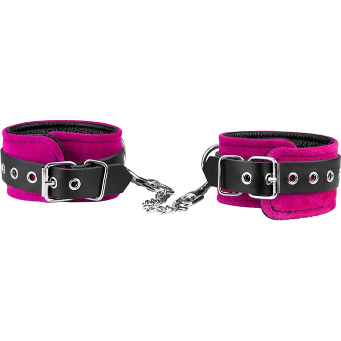 Rimba - Suede-lederen Polsboeien Met Ketting - Roze/Zwart