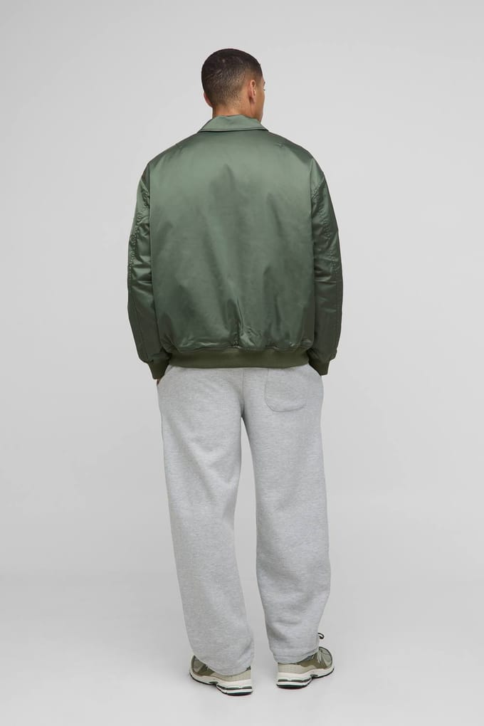 Oversized Nylon Collared Flight Jacket | Khaki | Size Medium