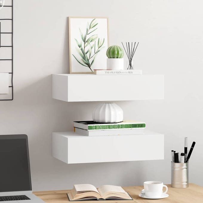 vidaXL - Wandschappen - 2 - st - met - lade - 40x23,5x10 - cm - MDF - wit