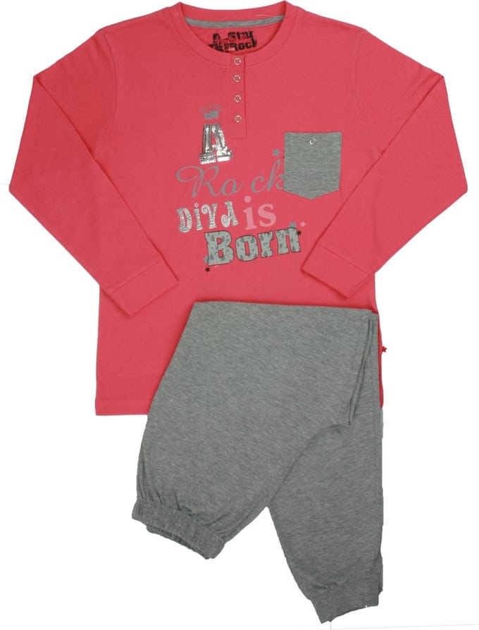 Annarebella Meisje Pyjama - 100% Katoen - Rood - Maat 152