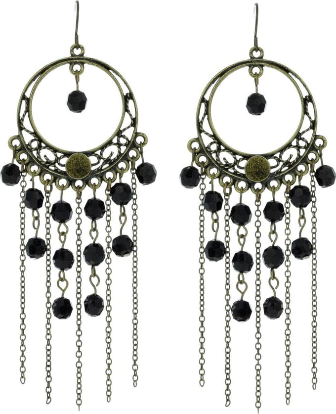 Behave - Dames oorhangers goudkleur zwart boho statement 10 cm