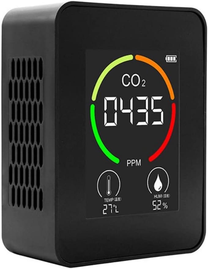 Digitale CO2 Meter met Temperatuur en Vochtigheid Sensor - Luchtkwaliteit Tester met LED Display