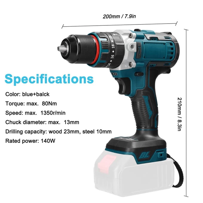 Perceuse à percussion électrique à moteur sans balais rechargeable de 13 mm, tournevis électrique sans fil