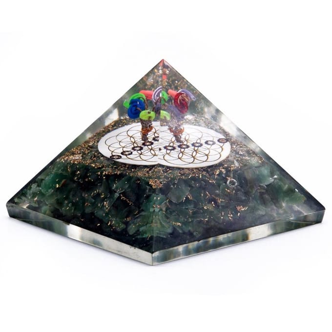 Orgonite Piramide - Groene Acewnturine en Bloem des Levens - 70 mm