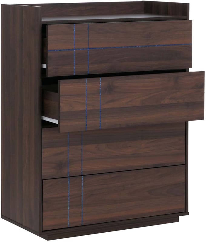 Commode MCW-P44, dressoir, 4 laden met push-to-open-systeem, MDF 107x80x40 cm ~ walnootlook