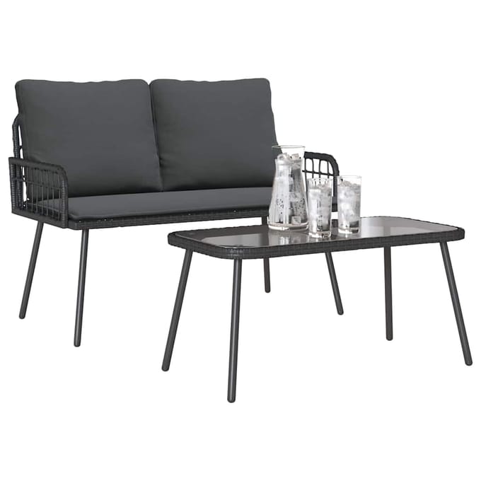 vidaXL - Tuin - Eettafel - Set - 2 - st - Zwart - poly - rattan