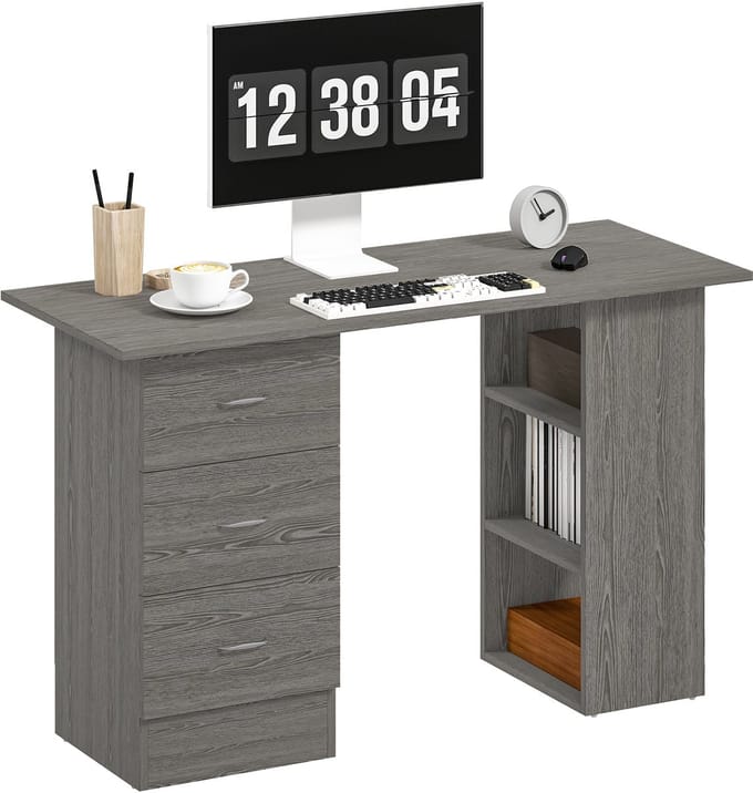 HOMCOM-Bureau met planken-MDF-120x49x72cm-Grijs