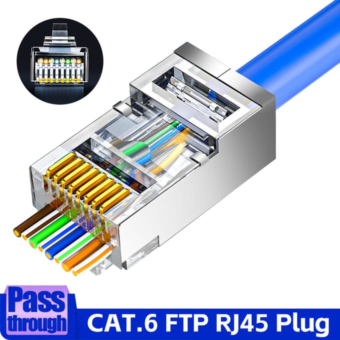 Cat6 Pass Through RJ45 afgeschermde connectoren Crystal End vergulde 8P8C krimp UTP Ethernet modulaire stekker