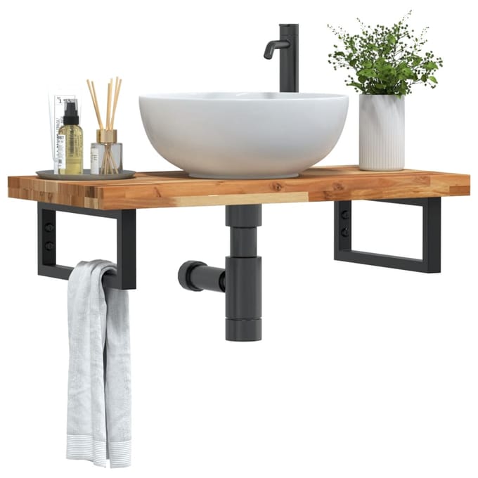 vidaXL - Badkamer - wandschap - staal - en - massief - acaciahout