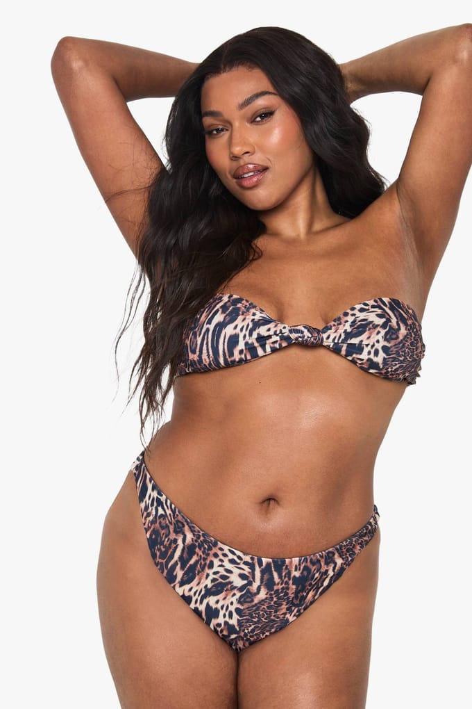 boohoo Dames Plus Zwemkleding Essentials Effen Brief | Leopard | Maat: 18