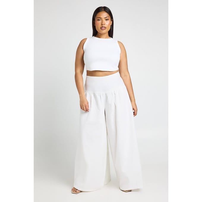 boohoo Dames Plus Linnen Look Extreem Wijde Pijpen Broek | Natural | Maat: 44