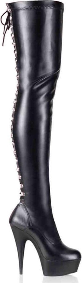 EU 39 = US 9 | DELIGHT-3063 | 6 Heel, 1 3/4 PF Back Lace Thigh Boot, Side Zip