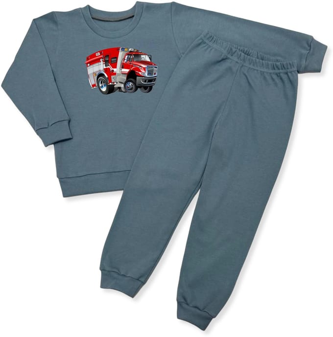 Dartomik - Kinder Pyjama - 100% Katoen - Grafiet Blauw - Vrachtwagenprint