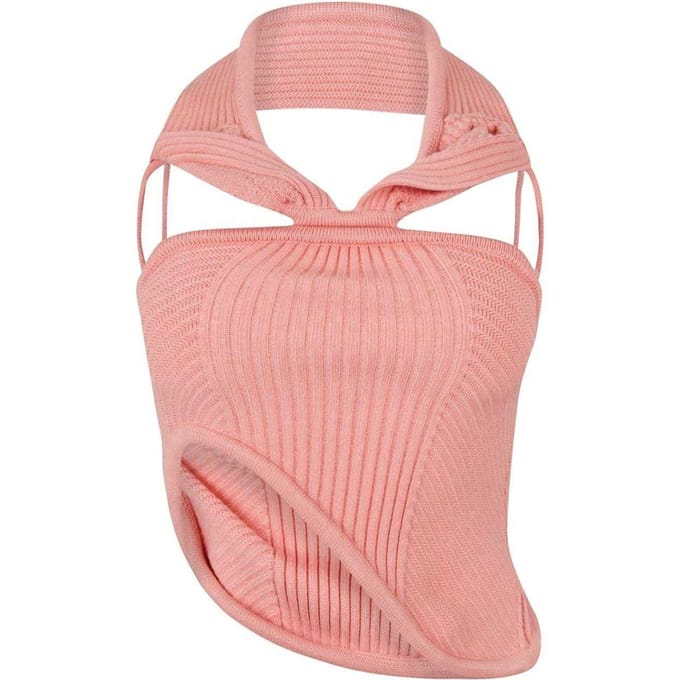 Off White Dames/Dames geribbelde slanke mouwloze haltertop (Perzik)
