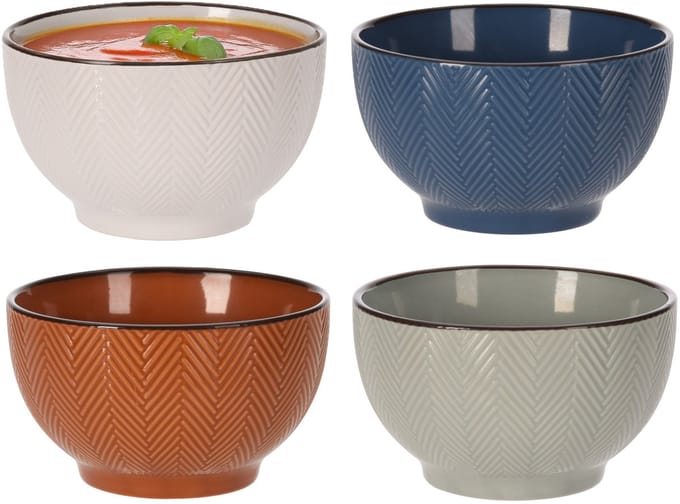 Siaki Soepkommen Fishbone - 4x stuks - 14 x 8 cm - 680 ml - keramiek