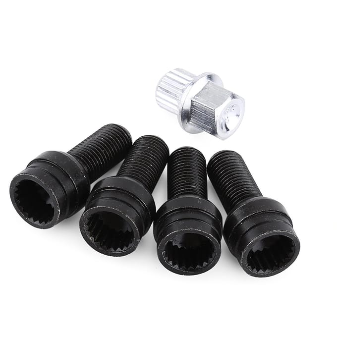 4+1 M14*1.5MM Zwarte stalen wielbouten en borgmoerenset met sleutel black