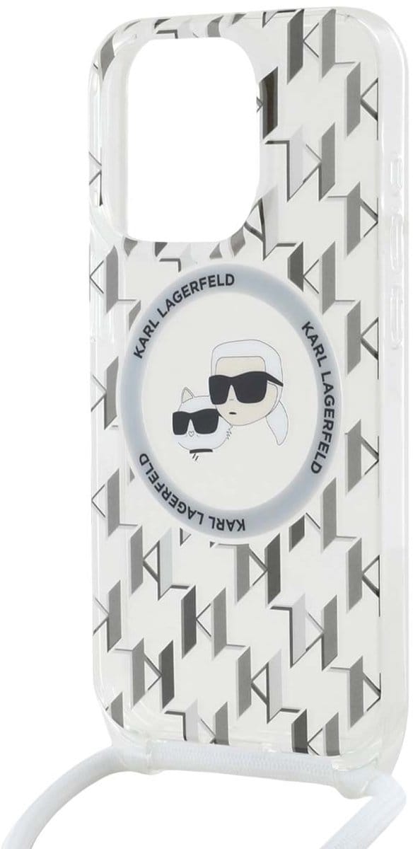 MagSafe hoesje voor Apple iPhone 15 Pro Max, Karl Lagerfeld, IML Crossbody Monogram Karl & Choupette's Heads, Transparant