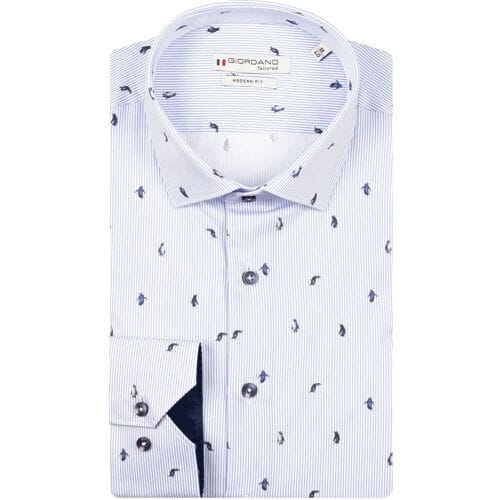 Giordano Overhemd Maggiore Semi Cutaway Satin Penguin Stripe Fantasy Soft Blue / male