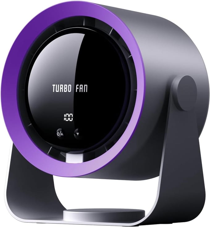 Thijox - Oplaadbare USB-bureauventilator met digitaal display, 5-traps ultralichte tafelventilator, 90° kantelbaar, ophangbare ventilator voor slaapka