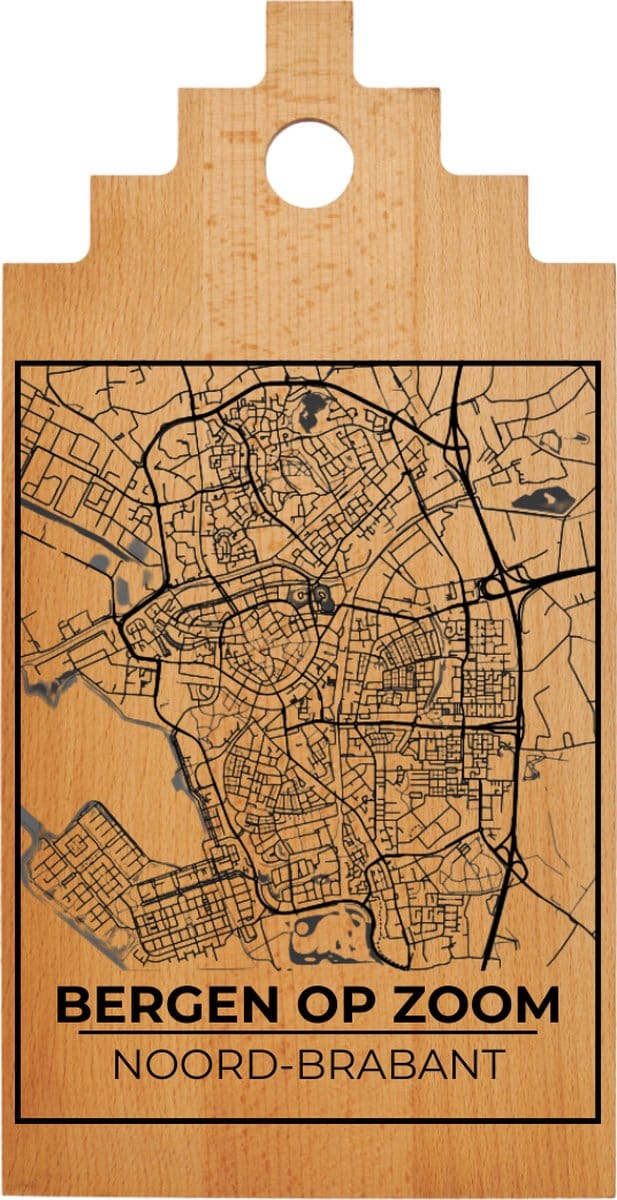 JM Woods - Borrelplank - Serveerplank - Hapjesplank - Kaasplank - Plattegrond - BERGEN OP ZOOM - Gepersonaliseerd - Cadeau tip!