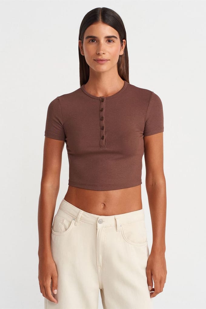 Slim Fit Crop Blouse Met Knopen