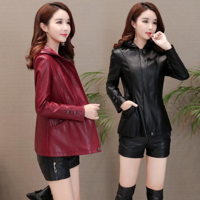 Veste en cuir de mouton pour femme automne hiver grande taille veste en cuir véritable veste de moto à capuche mince manteaux en peau de mouton L noir
