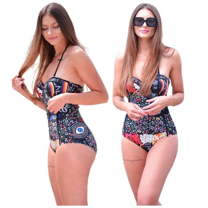 Sapphire - Azteekse Push-up Monokini - Plus Size - Kleurvol - Sexy Design