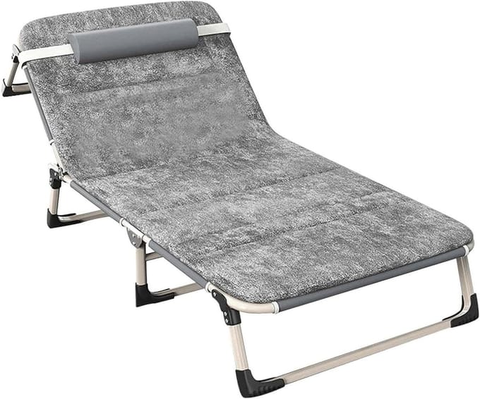 Opvouwbaar Campingbed - Kampeerbed Kinderbed - Ontspannen Buiten - 4 Posities Verstelbaar - 190x75cm - Grijs