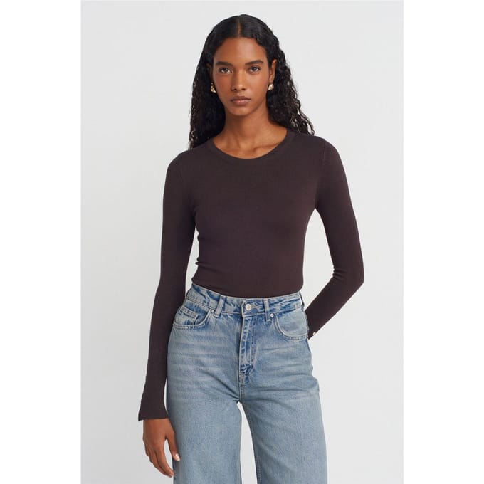 Geribbelde Crewneck Slim Fit Trui