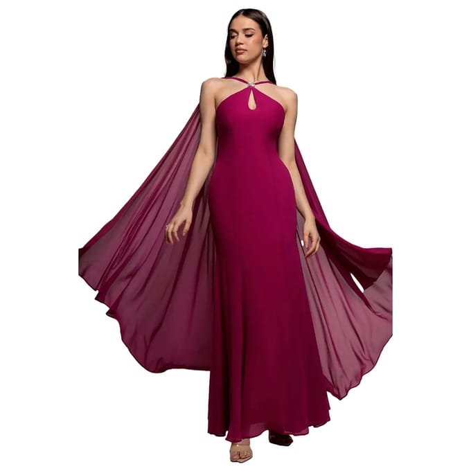 Vrouwelijke chiffon jurk met cape Goddiva Maxi