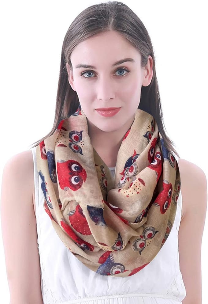 Dames Lussjaal met Uilenprint - Beige - Eén Maat
