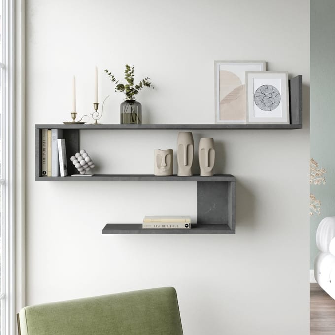Wandplank Kitee 120x14,5x71,5cm betonkleurig