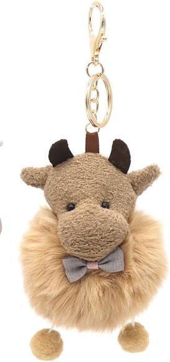 Sleutelhanger Koe met Strik - 10x6 cm - Bruin