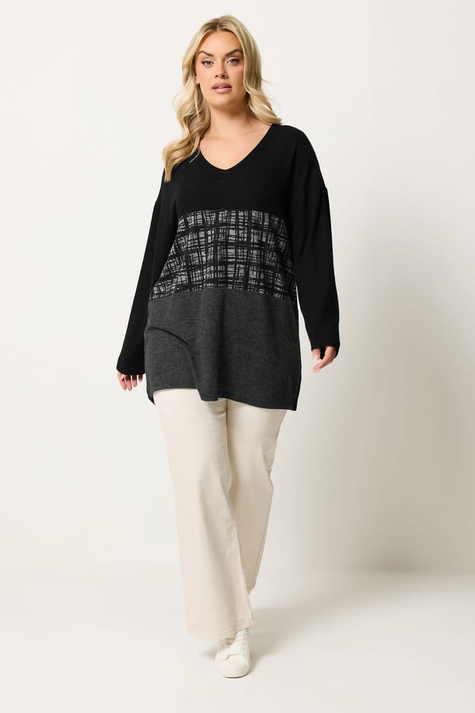 Yours Zwarte Zachte Kleurenblok Top Size 58-60