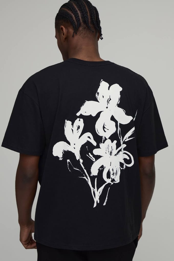 Oversized T-Shirt met Bloemenprint op de Rug | Black | Size Medium