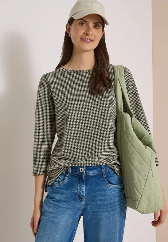 Shirt met 3/4-mouwen in pepita-stijl