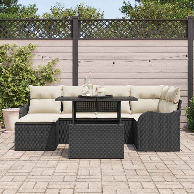 vidaXL - Tuinbank - Set - 7 - st - Zwart - [Synthetisch]: - Poly - Riet