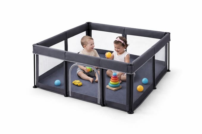 Luxviro Grondbox Baby 120 x 120 cm - Inklapbare Speelbox - Donkergrijs