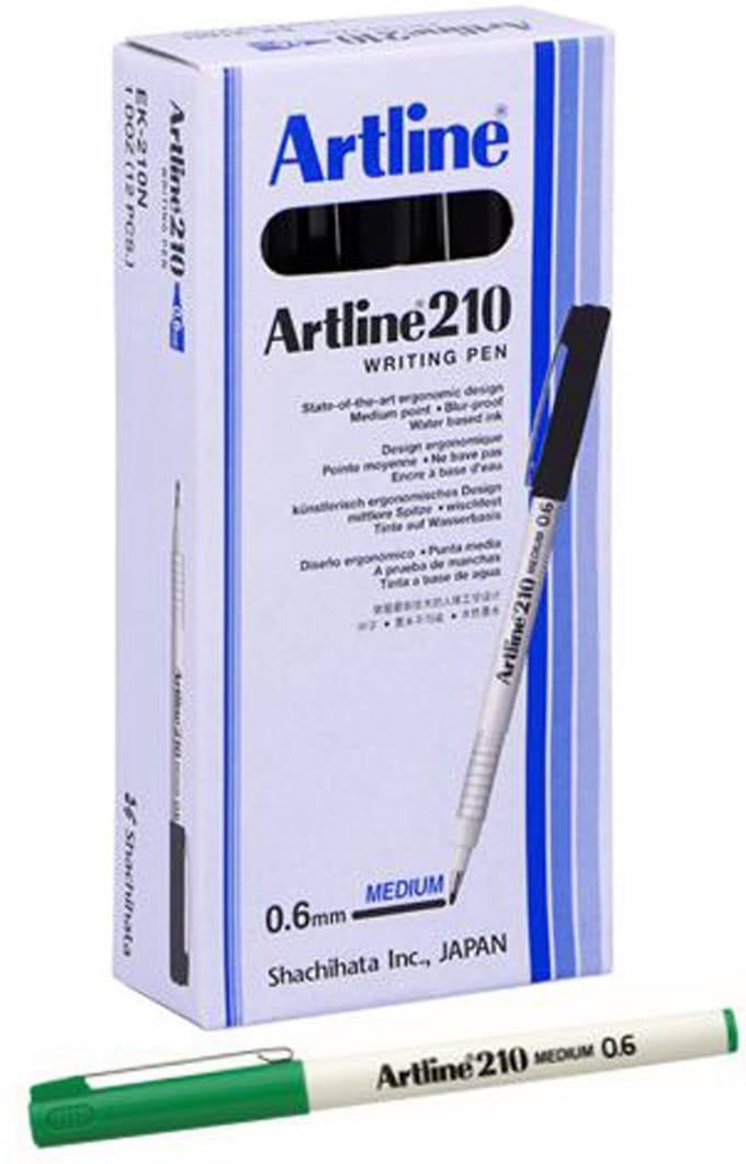 Artline 210 Fineliner - Set 12 Stuks - Medium Punt 0,6mm - Wrijfvast - Groen