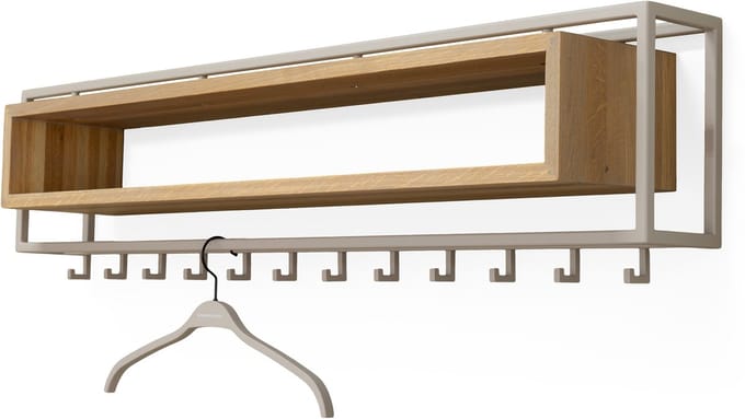Spinder Design kapstok School 120 - Silky Taupe / Eiken - 12 haken - Staal