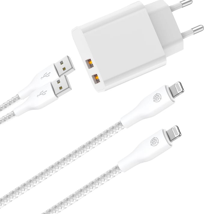 Oplader usb A geschikt voor iPhone / iPad / iPod + Lange lightning kabel 3 meter - Oplader geschikt voor iPhone 14 / 13 / 12 / 11