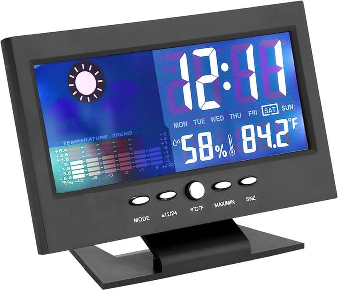 Digitale Klok - Weerstation Thermometer - Thuis Weer Checken - Groot Display - 14 x 10.5 cm - Zwart